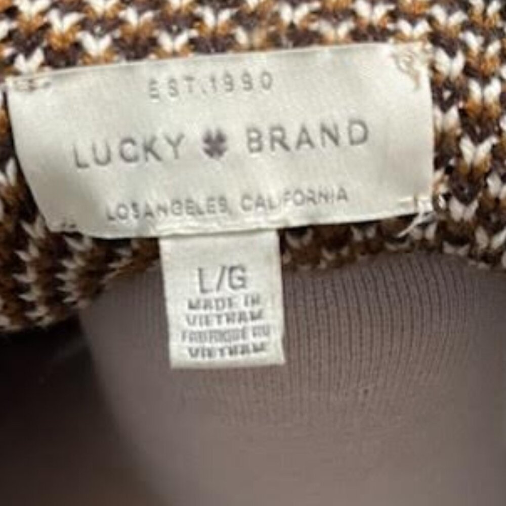 Lucky Brand Southwestern Aztec Pattern Open Front Cardigan Sz Large Brown Boho - Picture 2 of 12